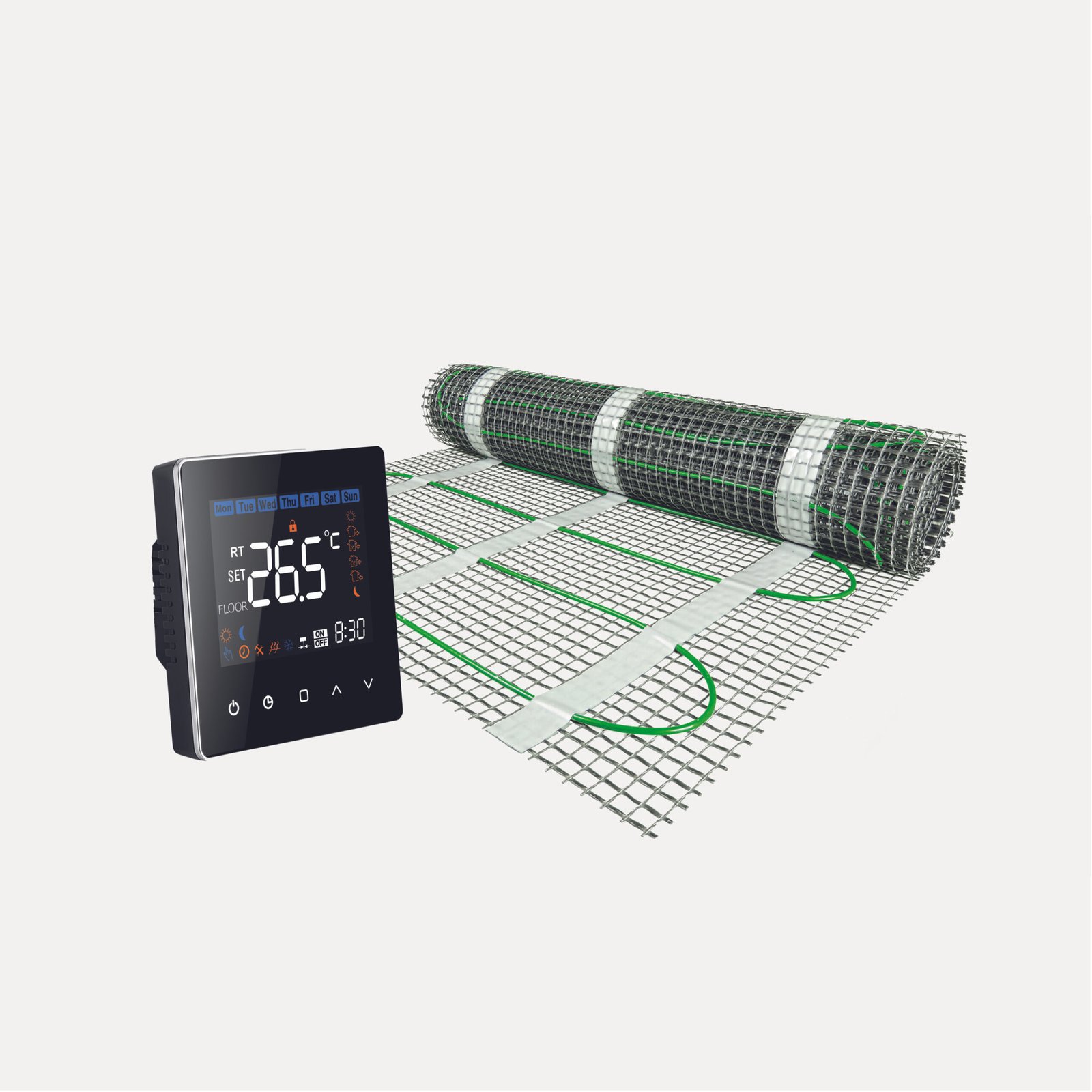 Elektrische vloerverwarming mat (150 Watt/m2) met touch thermostaat Elektrische vloerverwarming mat (150 Watt/m2) met touch thermostaat
