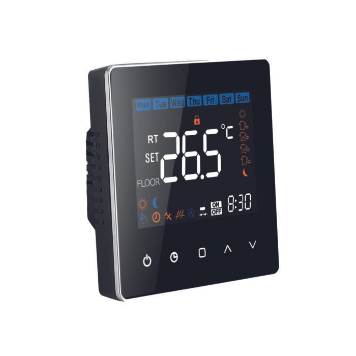 Elektrische vloerverwarming thermostaat Helios-630 wifi met kleuren LCD schuin-front