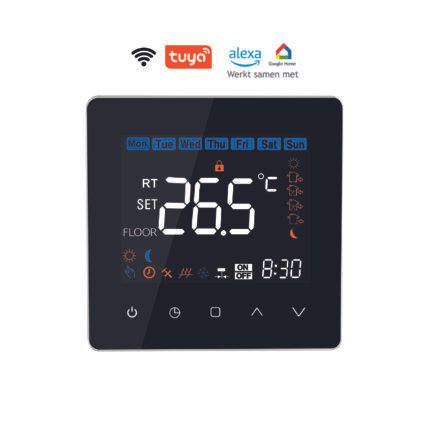 Elektrische vloerverwarming thermostaat Helios 630 wifi Tuya met kleuren LCD front