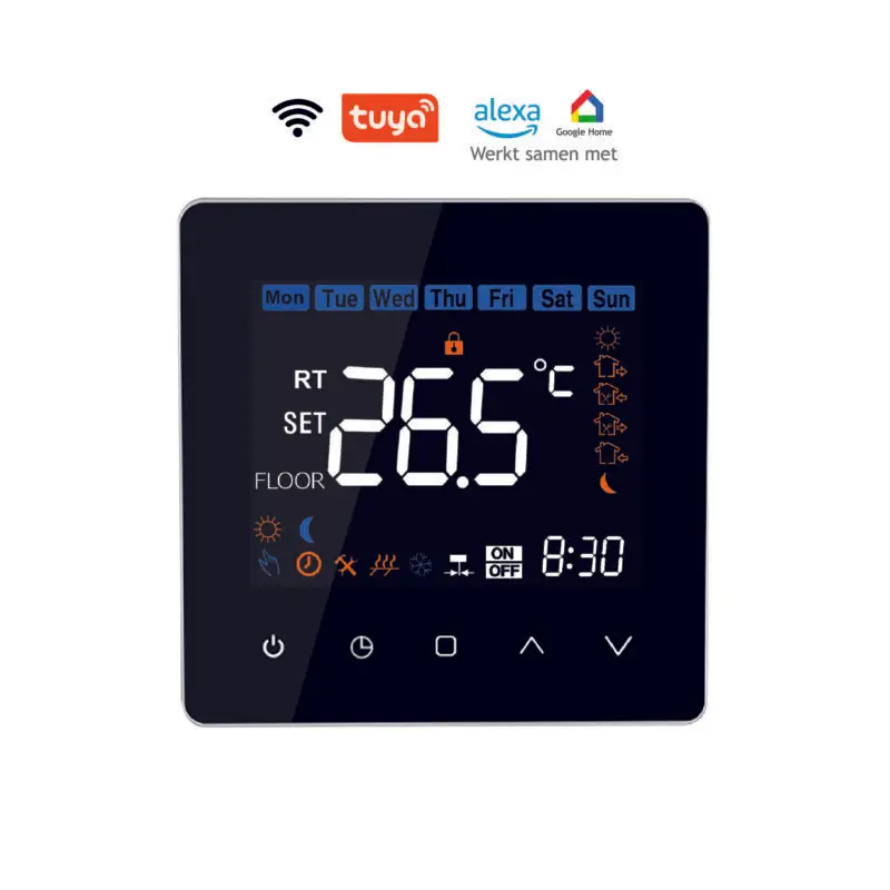 Elektrische vloerverwarming thermostaat Helios 630 wifi Tuya met kleuren LCD front