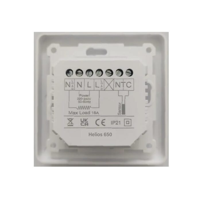 Helios-650-660 vloerverwarming thermostaat achterzijde