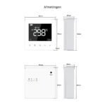 Afmetingen draadloze thermostaat EastComfort-484-494 met interface.