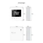 Afmetingen draadloze thermostaat EastComfort-484-494 met interface.