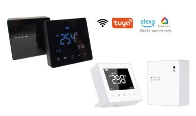 Draadloze thermostaat voor centrale verwarming en vloerverwarming, wit en zwart